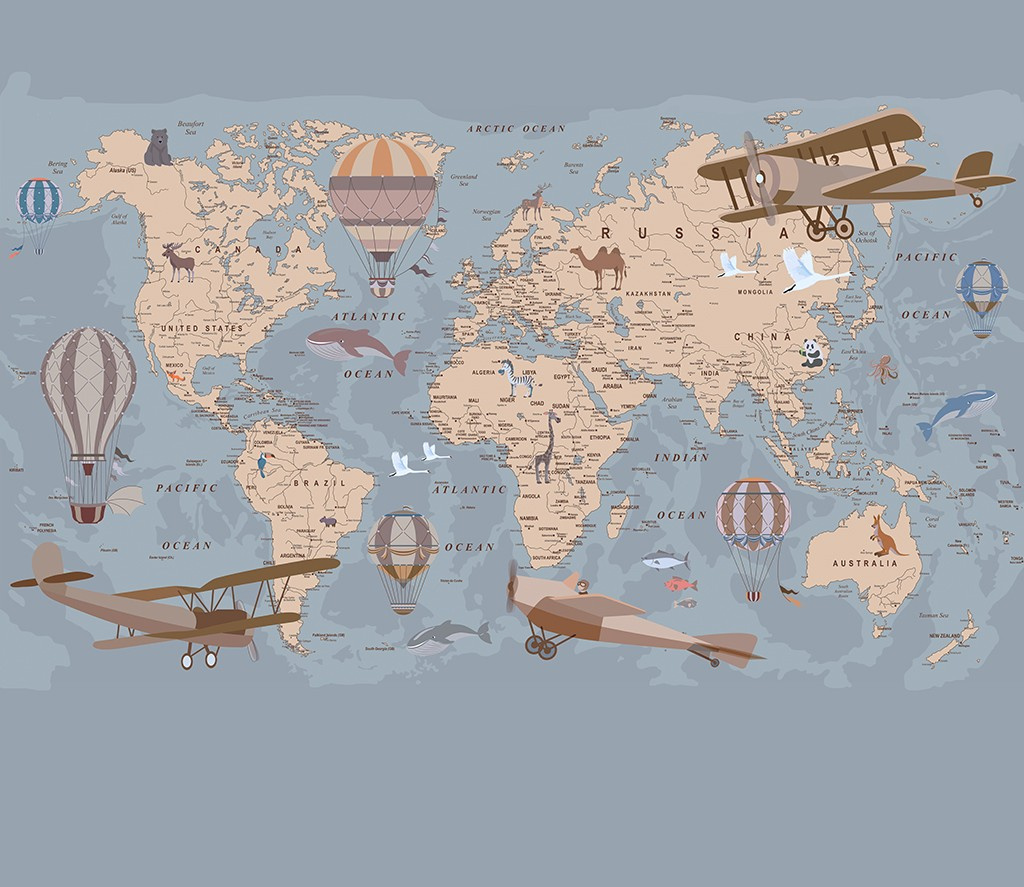 Фотообои Карта с самолетами на английском